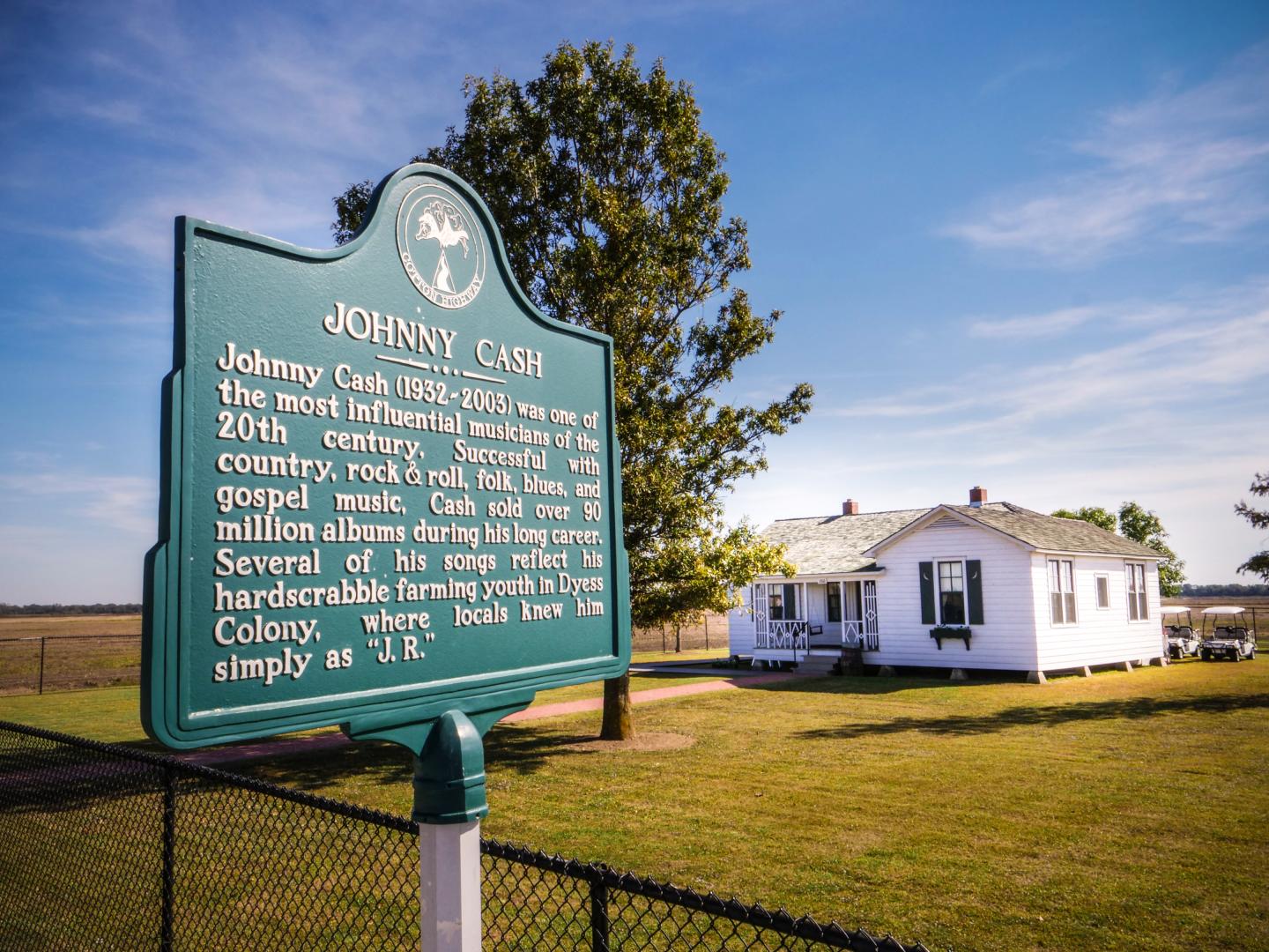 Signage outside Johnny Cash's Boyhood Home in Dyess, Arkansas Signage outside Johnny Cash's Boyhood Home in Dyess, Arkansas