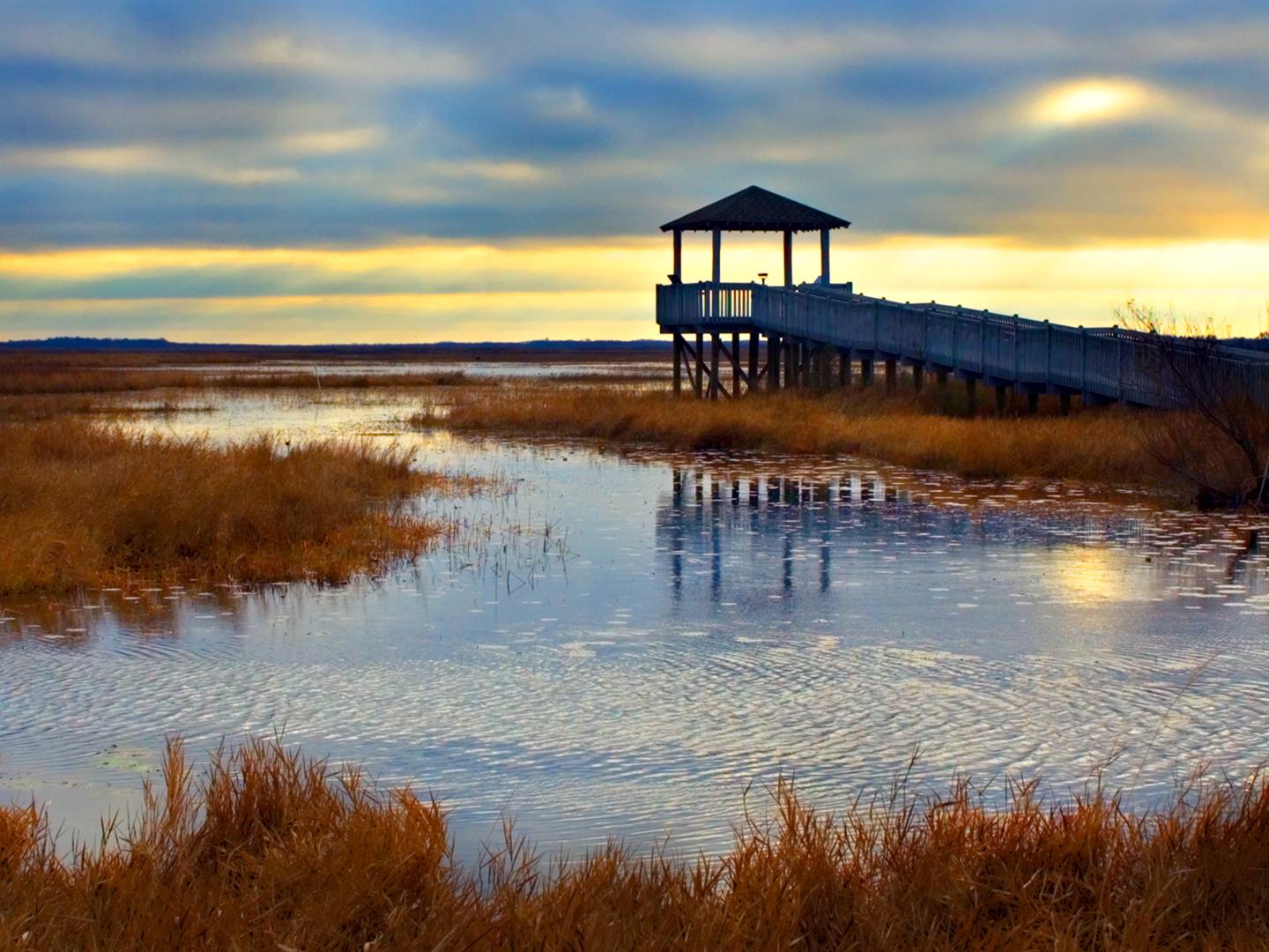 Sunrise over the marsh along the Creole Nature Trail All-American Road Sunrise over the marsh along the Creole Nature Trail All-American Road