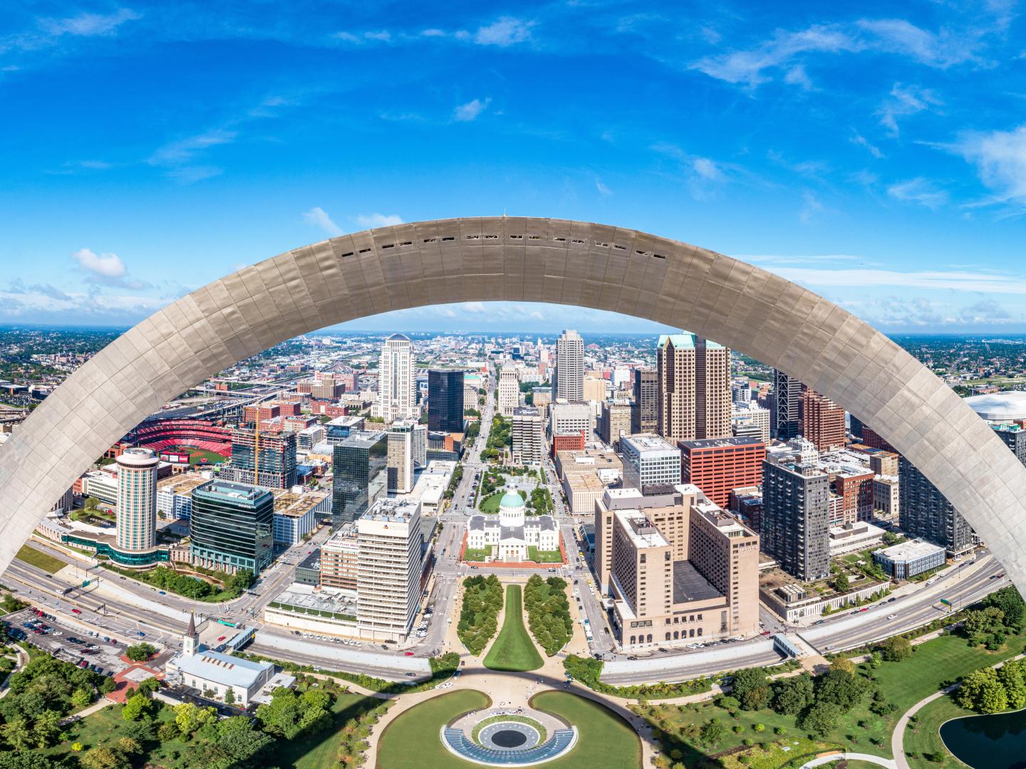 A unique, bird’s-eye view of the Gateway Arch in St. Louis, Missouri A unique, bird’s-eye view of the Gateway Arch in St. Louis, Missouri