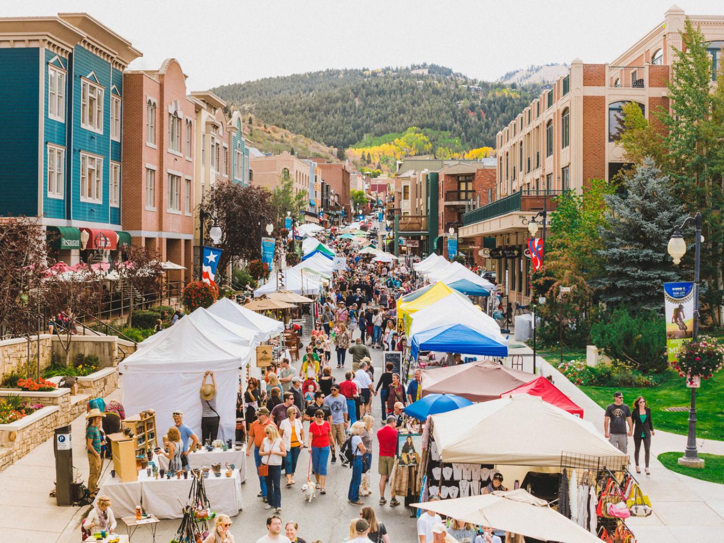Aerial view of the Park Silly Sunday Market in Park City, Utah Aerial view of the Park Silly Sunday Market in Park City, Utah