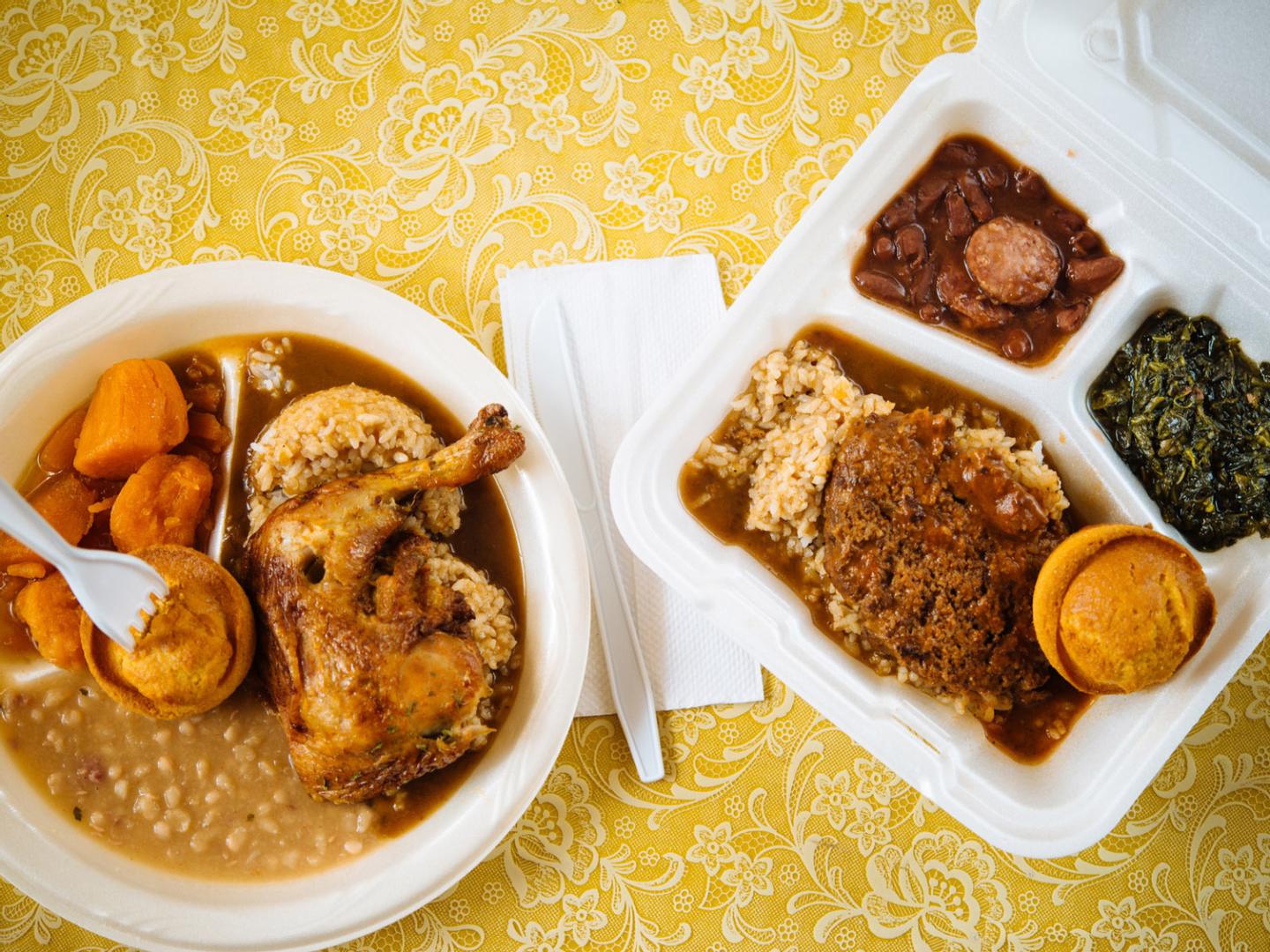 Two plate lunches served at the Creole Lunch House in Lafayette, Louisiana Two plate lunches served at the Creole Lunch House in Lafayette, Louisiana
