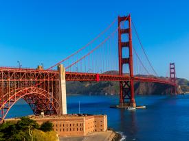A view of the Golden Gate Bridge from The Presidio in San Francisco, California