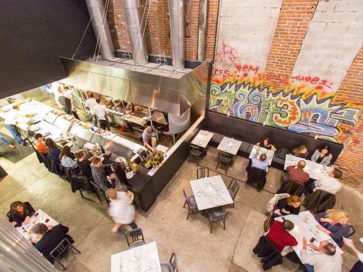 Aerial view of diners at Acorn