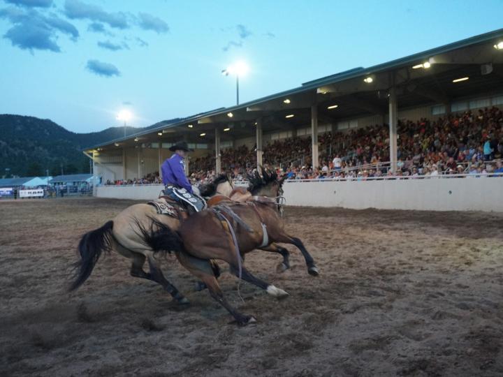 Fast-paced cowboy action at the week-long Rooftop Rodeo in Estes Park Fast-paced cowboy action at the week-long Rooftop Rodeo in Estes Park