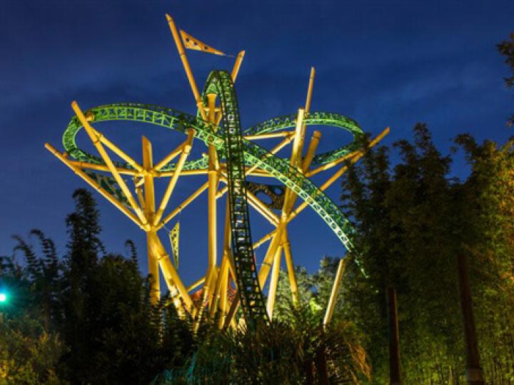 A nighttime view of the Cheetah Hunt rollercoaster at Busch Gardens Tampa Bay A nighttime view of the Cheetah Hunt rollercoaster at Busch Gardens Tampa Bay