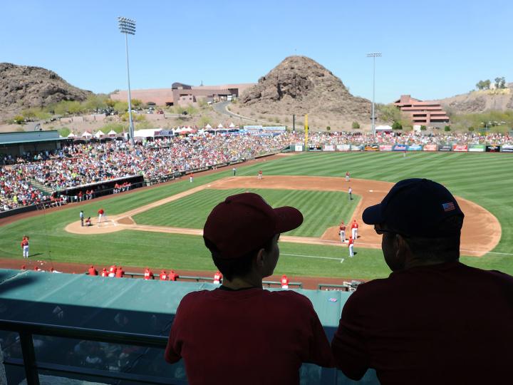 Watching a baseball spring training game in Tempe, Arizona Watching a baseball spring training game in Tempe, Arizona