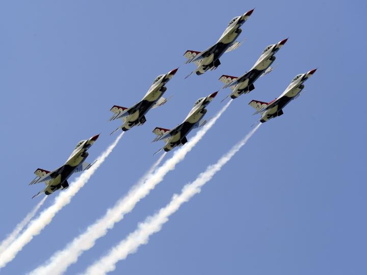 Planes soaring through the sky at the Duluth Air Show in Minnesota Planes soaring through the sky at the Duluth Air Show in Minnesota