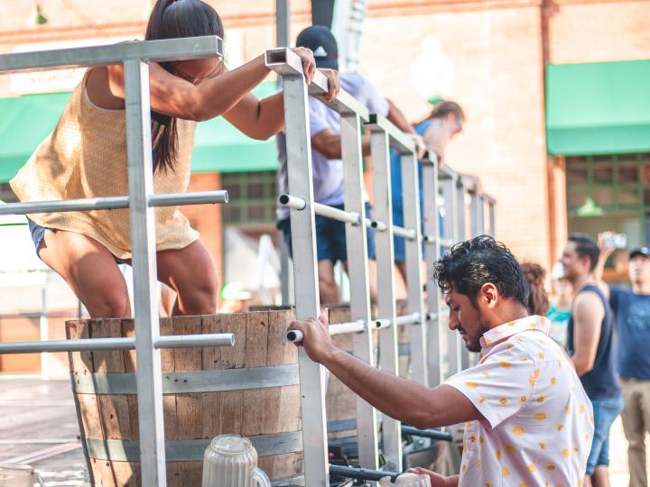 Stomping grapes to make wine during GrapeFest in Grapevine, Texas Stomping grapes to make wine during GrapeFest in Grapevine, Texas