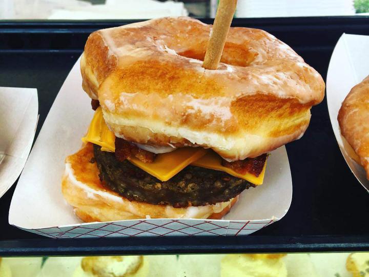 A goetta donut sandwich served during Glier's Goettafest in Covington, Kentucky