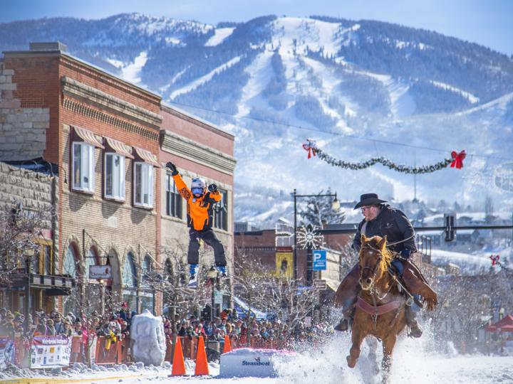 Participating in equestrian events at the Steamboat Winter Carnival in Steamboat Springs, Colorado Participating in equestrian events at the Steamboat Winter Carnival in Steamboat Springs, Colorado