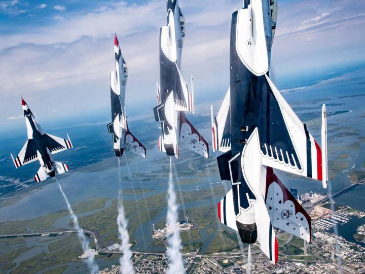 Jets fly above the coast during the Visit Atlantic City Airshow Jets fly above the coast during the Visit Atlantic City Airshow