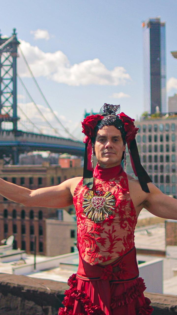 Posing on a rooftop in New York City, New York