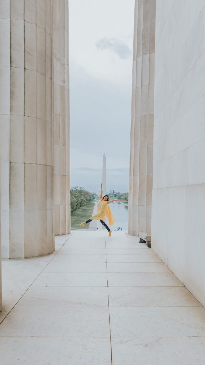 Dancing among the monuments of the National Mall in Washington, D.C.