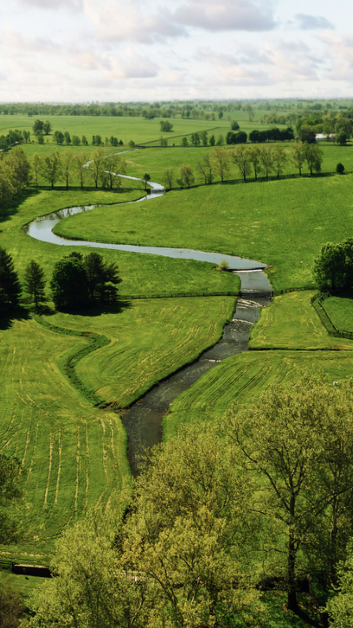 Aerial view of a Kentucky horse farm