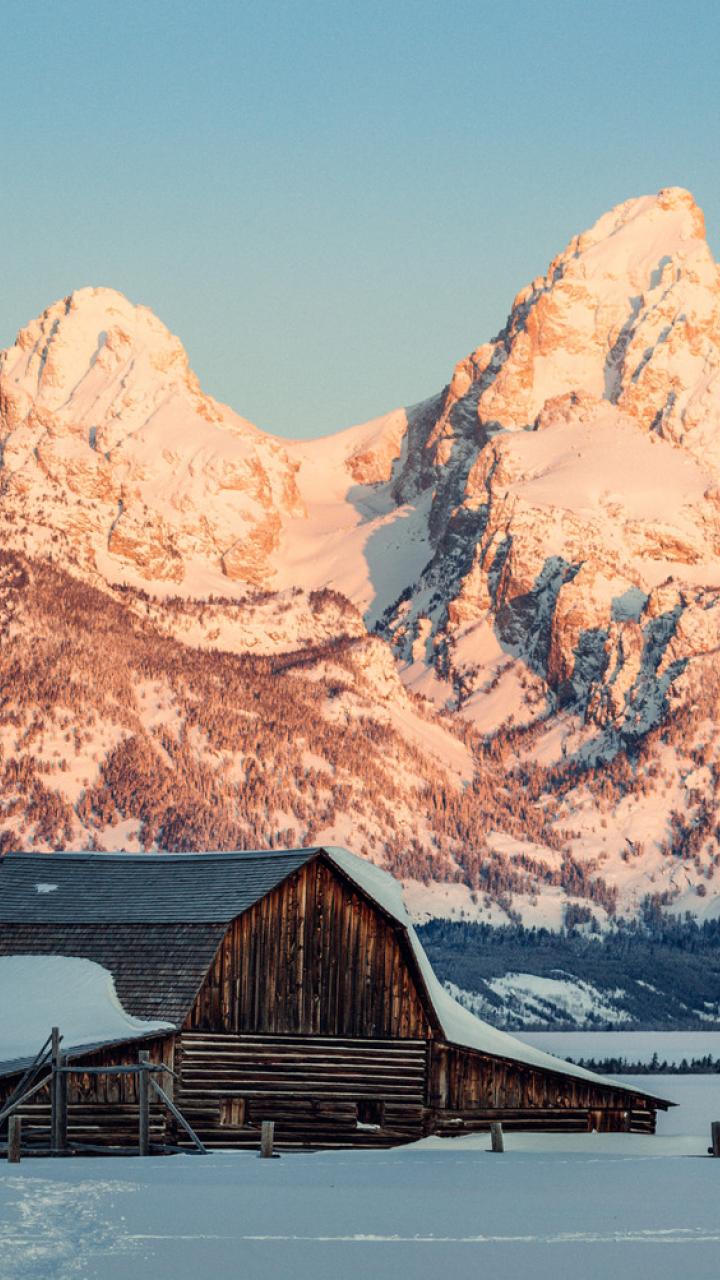 A snowy scene near Grand Teton National Park in Wyoming