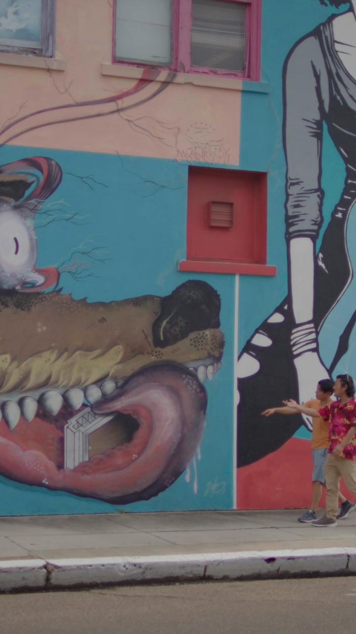 Checking out mural art in Clarksdale, Mississippi