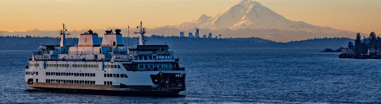 A ferry boat glides through the water near Kingston, Washington A ferry boat glides through the water near Kingston, Washington