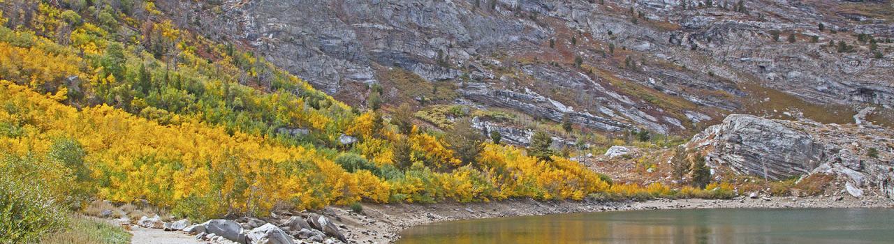 Golden-hued trees ringing Angel Lake Golden-hued trees ringing Angel Lake