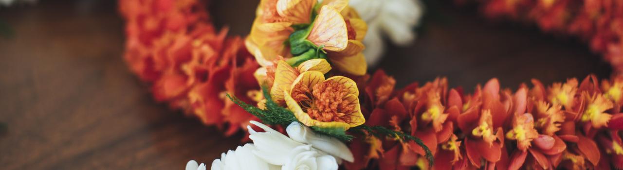 The traditional lei, a garland of flowers worn around the neck The traditional lei, a garland of flowers worn around the neck