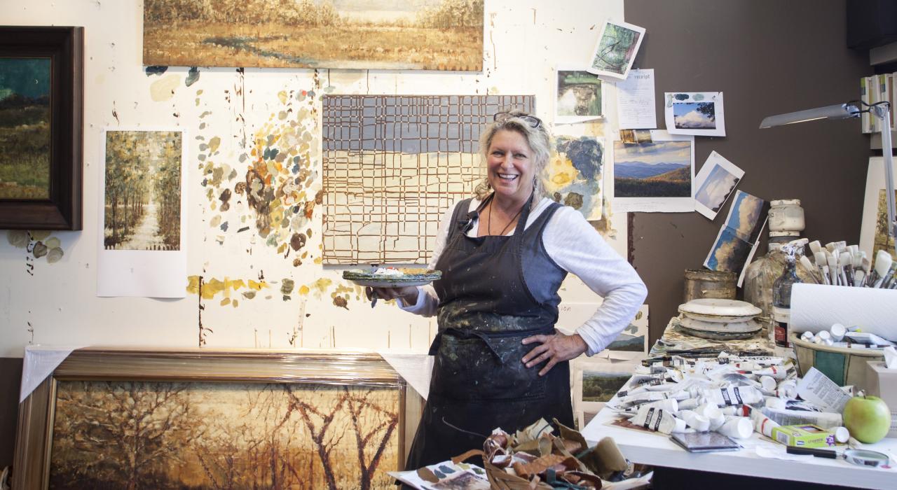 An artist at work in her studio in Asheville, North Carolina An artist at work in her studio in Asheville, North Carolina