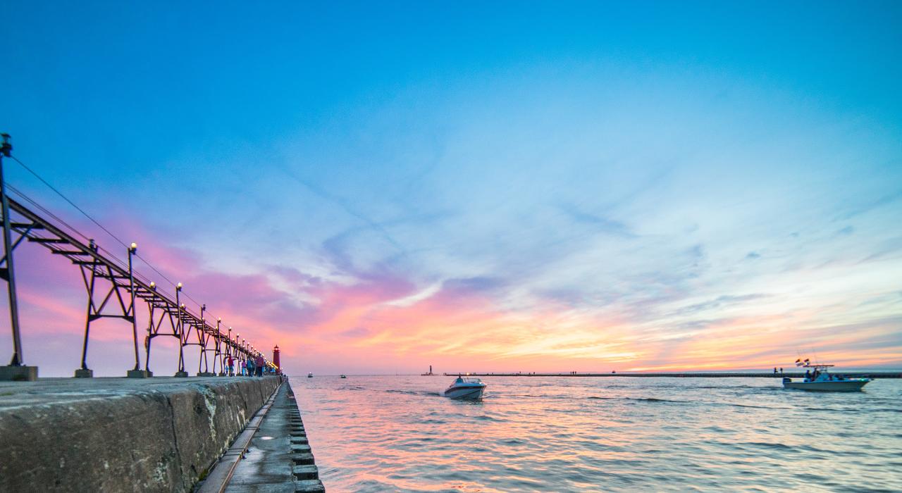 Sunset over a pier in Michigan Sunset over a pier in Michigan