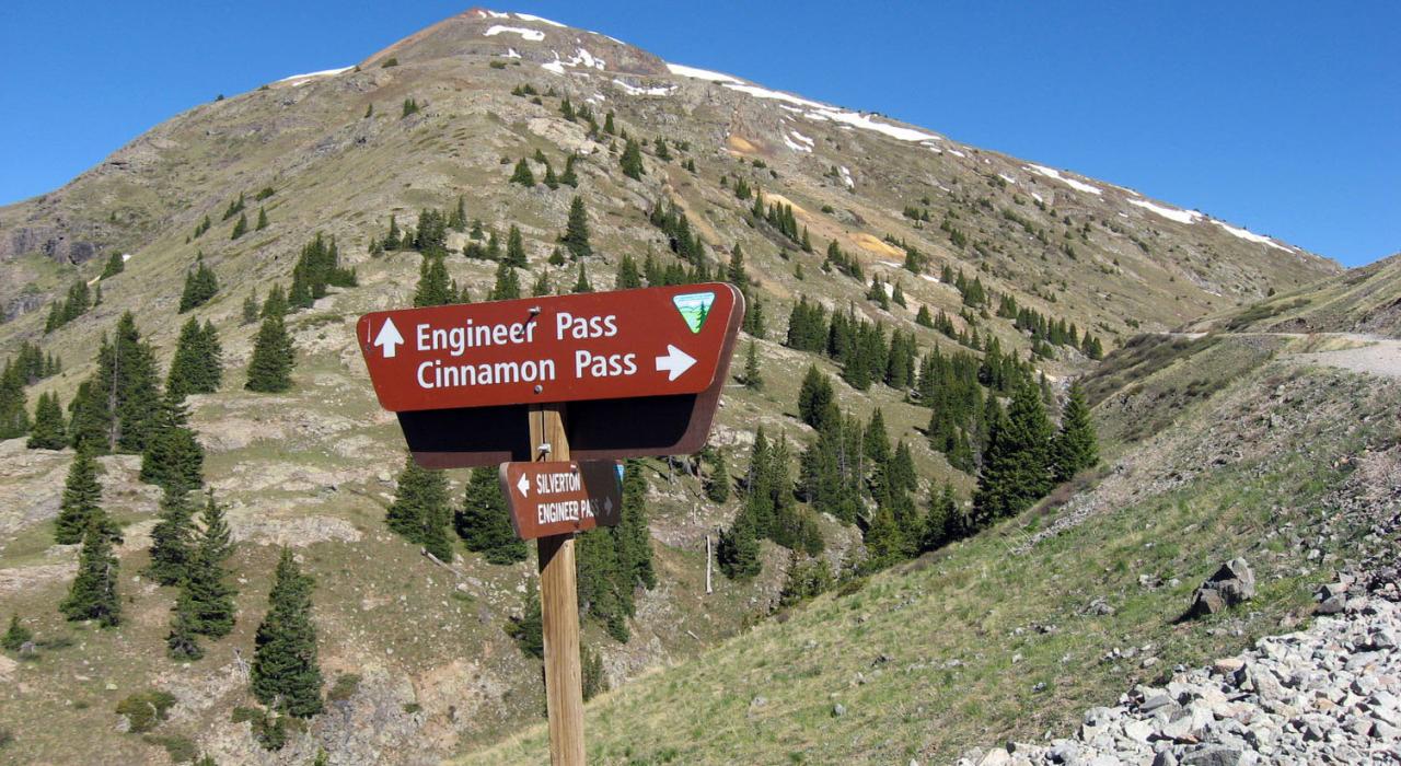 Directional signs for Alpine Loop trail explorers in the Lake City area Directional signs for Alpine Loop trail explorers in the Lake City area