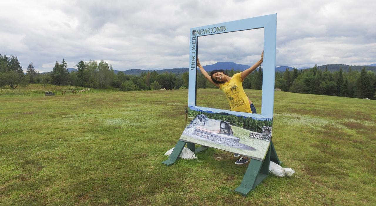 Posing with a roadside photo booth in Newcomb, New York Posing with a roadside photo booth in Newcomb, New York