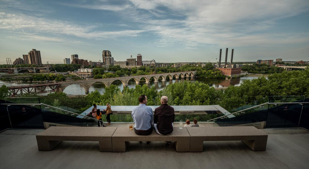 Appreciating views of the Mississippi River from the Guthrie Theater in Minneapolis, Minnesota Appreciating views of the Mississippi River from the Guthrie Theater in Minneapolis, Minnesota