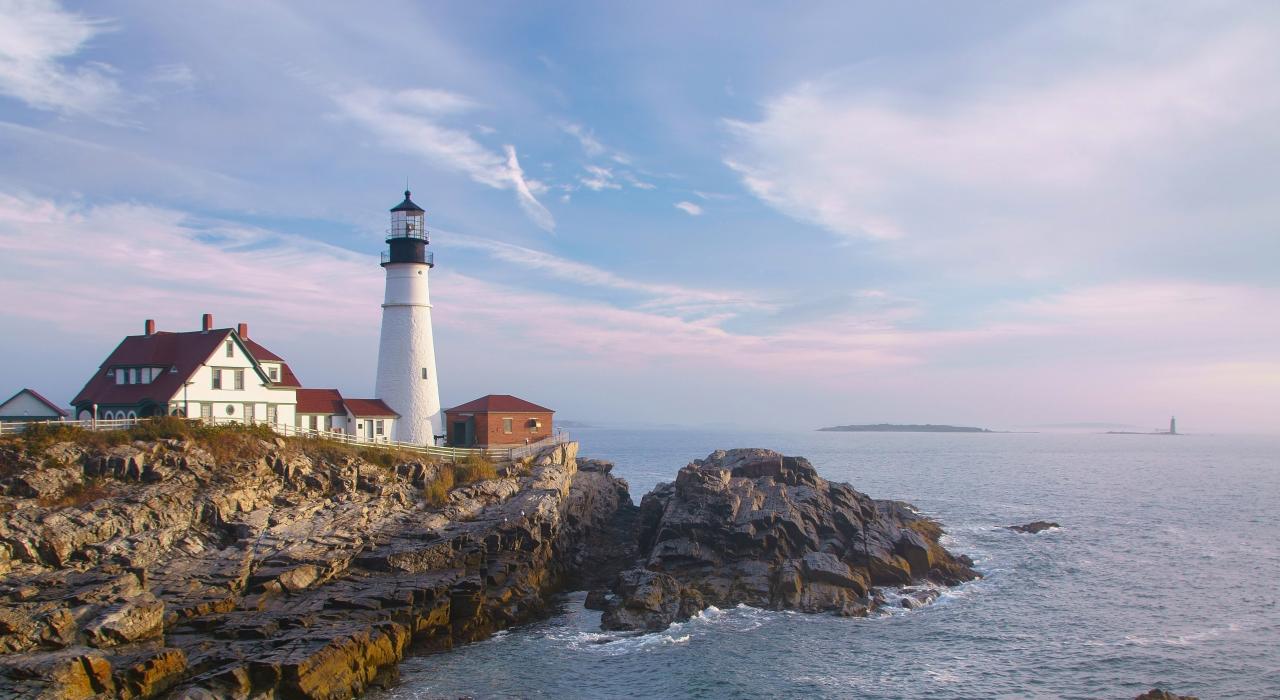 Portland Head Light overlooking Casco Bay in Cape Elizabeth, Maine Portland Head Light overlooking Casco Bay in Cape Elizabeth, Maine