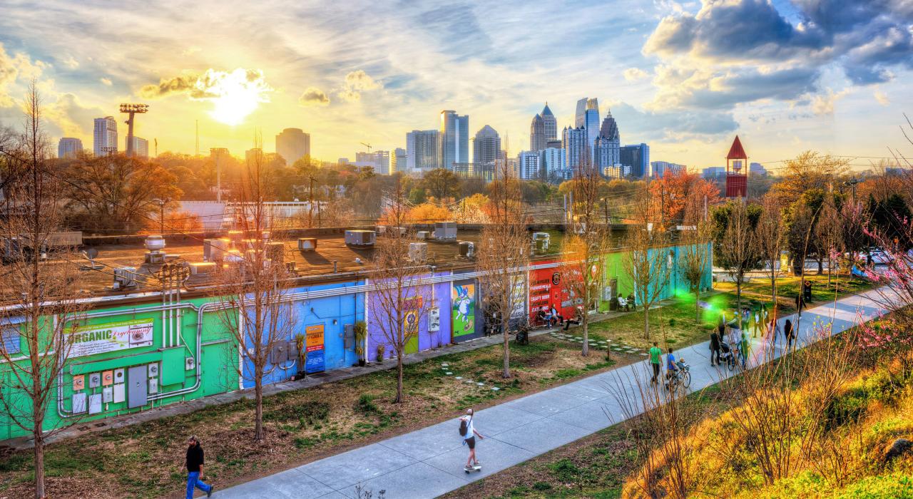 The sun sets over the Beltline in Atlanta, Georgia The sun sets over the Beltline in Atlanta, Georgia