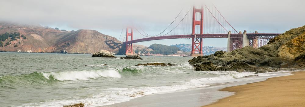 Views of the Golden Gate Bridge from Baker Beach in San Francisco, California