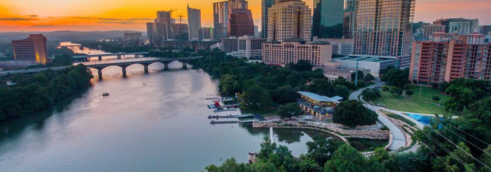 The sun setting over downtown Austin, Texas