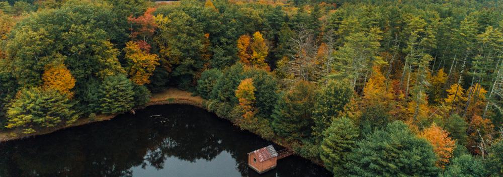 Aerial view of the Hudson River Valley, New York, in autumn