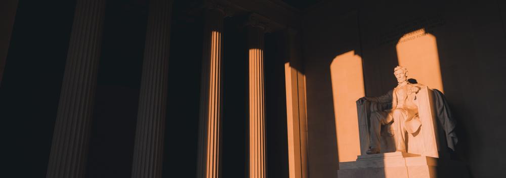The sun shining on the Lincoln Memorial in Washington, D.C.