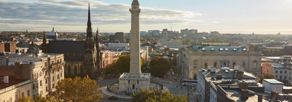 The Washington Monument in the Mount Vernon neighborhood of Baltimore, Maryland
