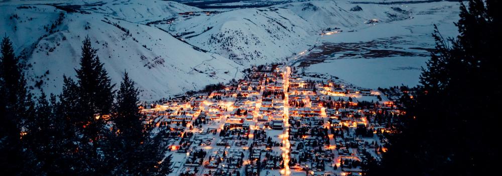 A snowy valley of lights in Jackson, Wyoming