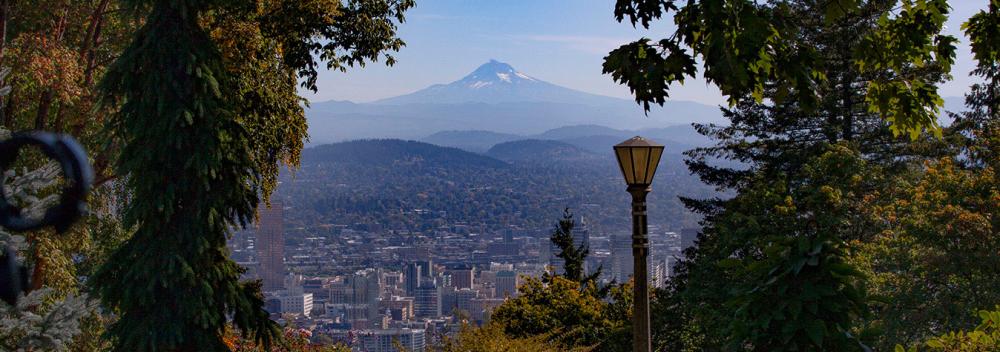 View of Mount Hood over the Portland, Oregon, skyline