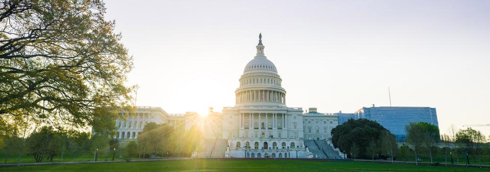 Sunrise behind the U.S. Capitol Building in Washington, D.C.