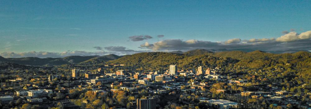 Asheville, North Carolina skyline in the Blue Ridge Mountains