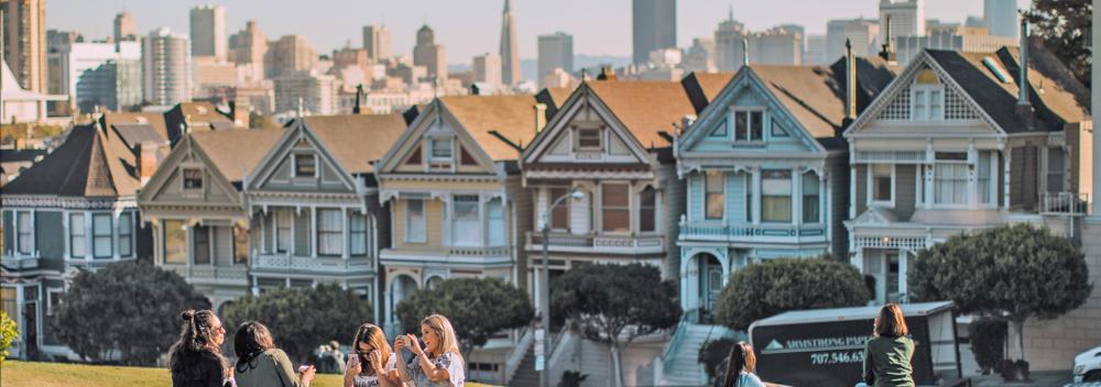 Colorful row houses, known as 'The Painted Ladies', in San Francisco, California