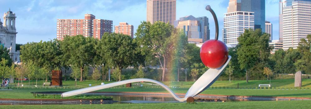 Spoonbridge and Cherry sculptural fountain in Minneapolis, Minnesota