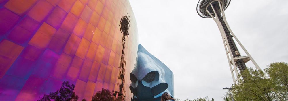 Museum of Pop Culture and the Space Needle in Seattle, Washington