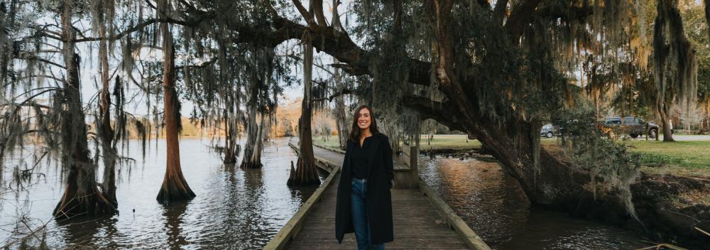 Strolling along a boardwalk through the bayou in Louisiana