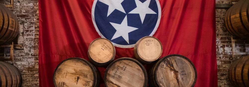 Whiskey barrels and the Tennessee state flag