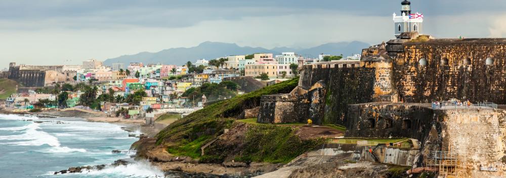 View of Castillo San Felipe del Morro and La Perla neighborhood in San Juan, Puerto Rico