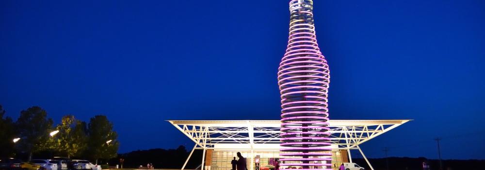 Giant LED soda bottle at Pops 66 Soda Ranch in Arcadia, Oklahoma