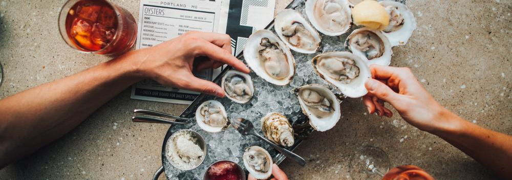 Oysters on ice at Eventide Oyster Co. in Portland, Maine