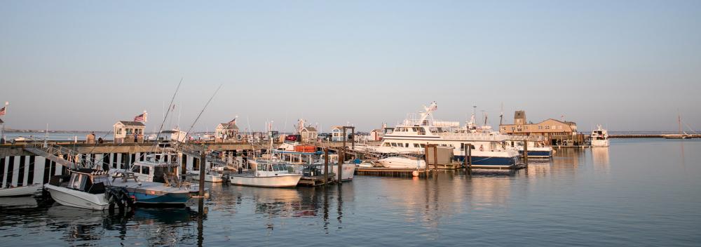Boats lined up at MacMillan Pier in Provincetown, Massachusetts
