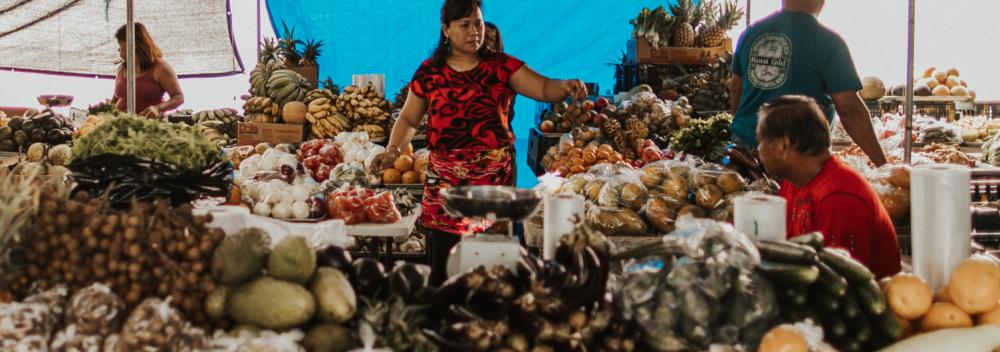 Fresh fruit and vegetables at the Hilo Farmers Market in Hawaii