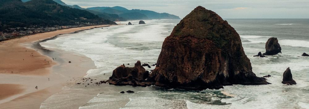 Haystack Rock, a basalt formation in Cannon Beach, Oregon
